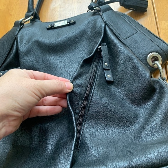 Nine‎ West Satchel Black Leather Purse Bag Pockets Lined Zip Handbag, Medium - Picture 4 of 11